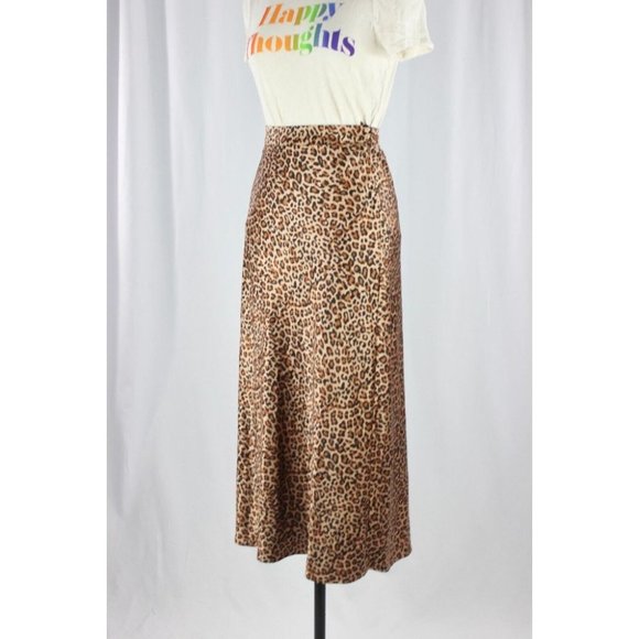 SOMETHING NAVY Brown Cheetah Animal Print Satin Midi Slip Skirt, Size XXS - Picture 8 of 14